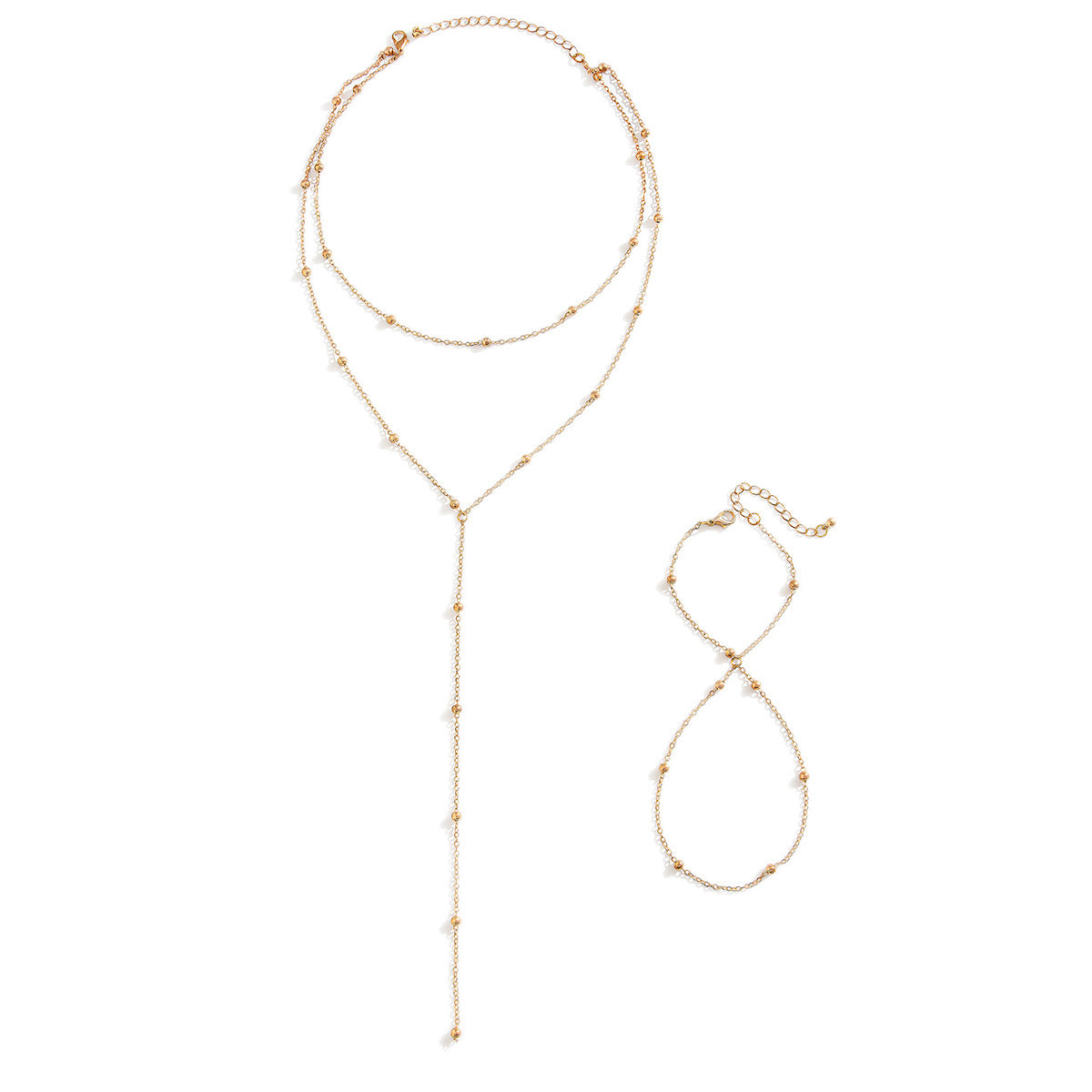 Set collana con ciondolo a sfera con nappa geometrica minimalista con catena in rame placcato e bracciale lungo a strati