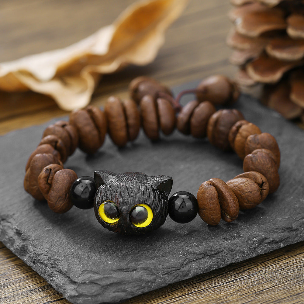 Unique Handmade Natural Coffee Bean Wood Coconut Shell Geometric Bracelet