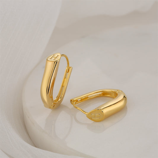 14K Gold Plated Geometric U-Shaped Brass Earrings with 925 Sterling Silver Posts for Women