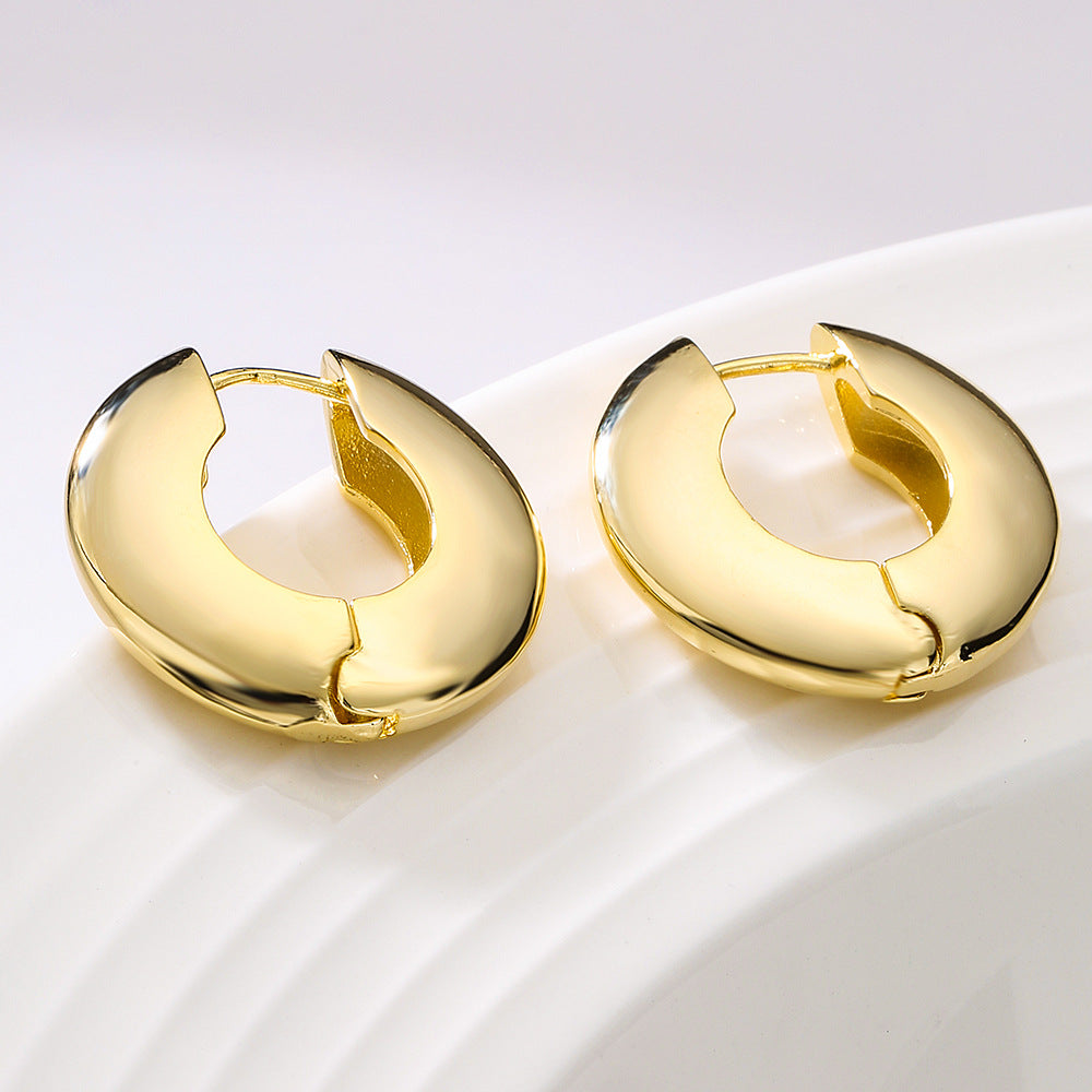 Minimalist Retro Geometric Copper Hoop Earrings with Gold Plating for Women