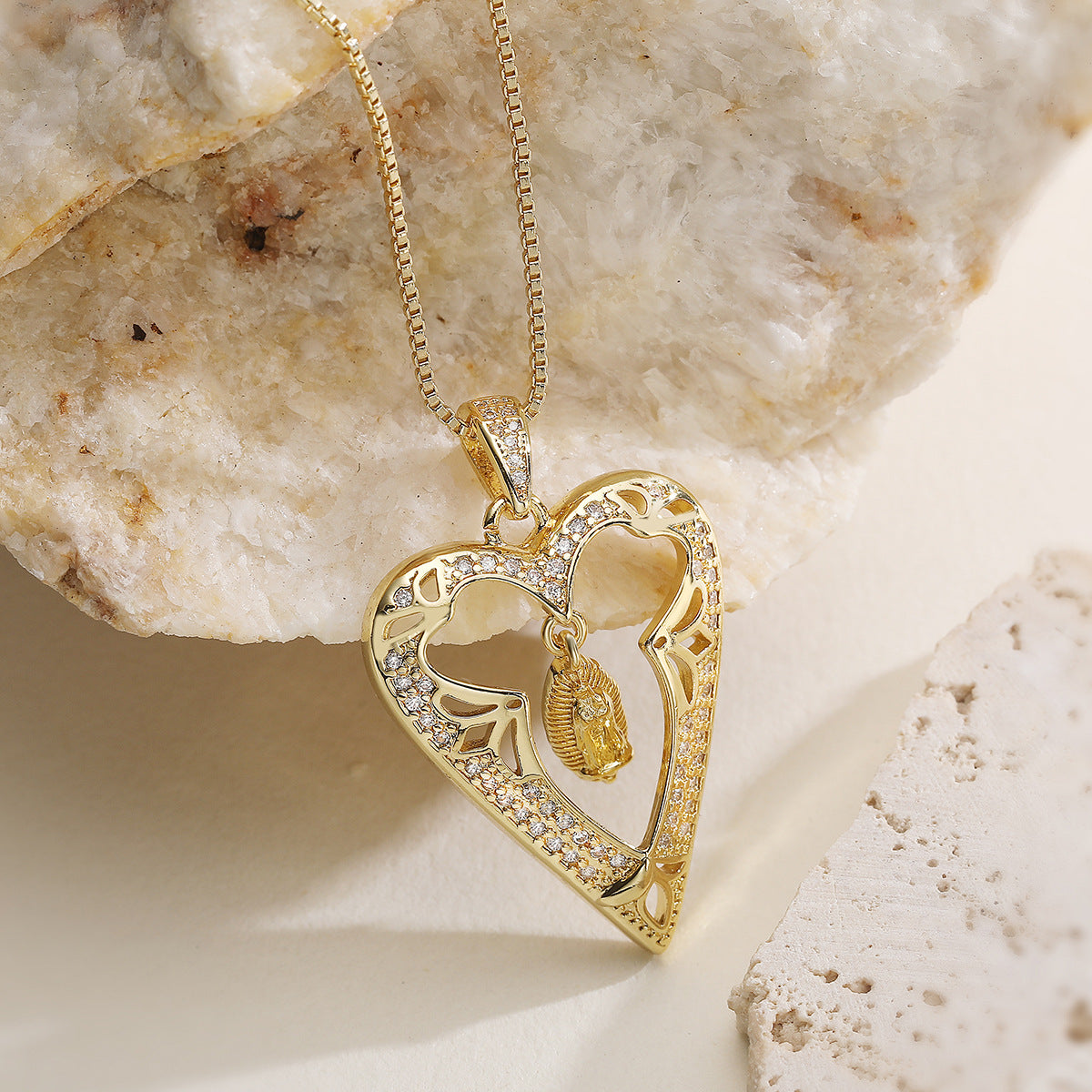 Minimalist 18K Gold Plated Brass Cross Heart Pendant Necklace with Cubic Zirconia for Women