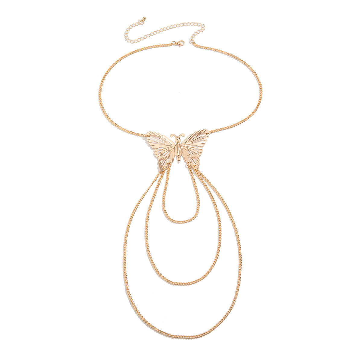 Punk Butterfly Plated Iron Arm Cuff with Tassel Chain for Women