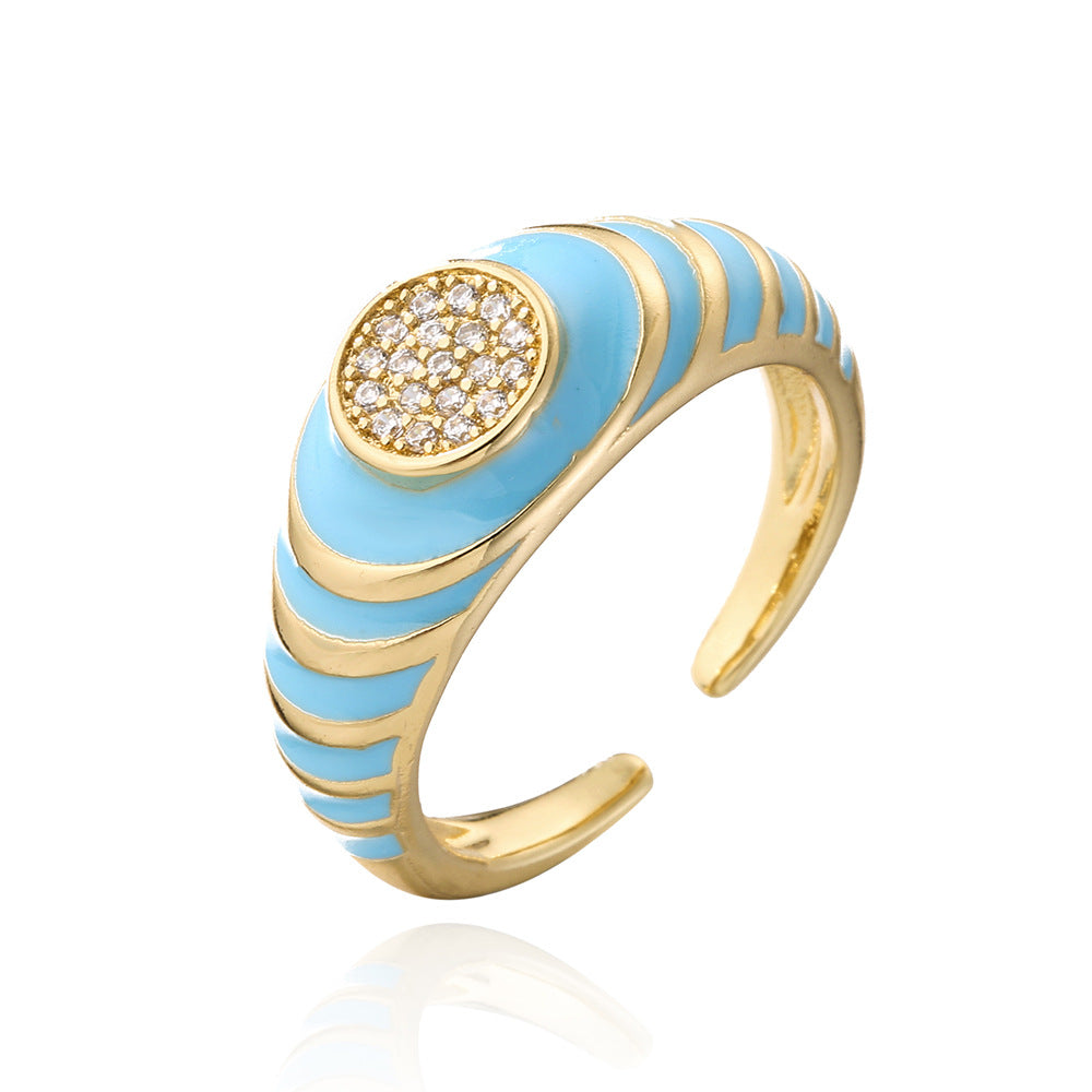 Vintage-Inspired Geometric Open Ring for Women Made of Copper with 18K Gold Plating and Cubic Zirconia Inlay