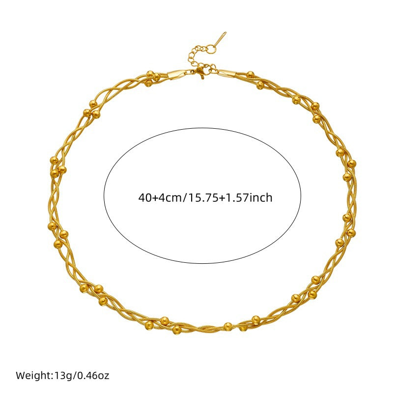 Collar de Cuerda Cruzado de Acero Inoxidable con Baño de Oro Estilo Minimalista Chic para Mujer