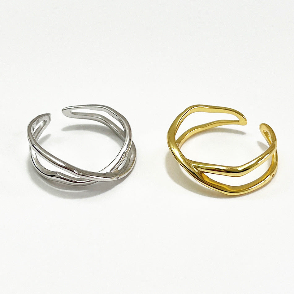 Minimalist Irregular Heart-Shaped 925 Sterling Silver Ring for Women with Silver Inlay