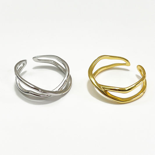 Anello da donna minimalista a forma di cuore irregolare in argento sterling 925 con intarsio in argento