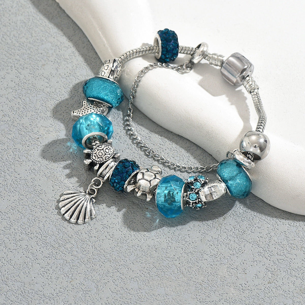 Pulsera de aleación con incrustaciones de cristal azul estilo geométrico para mujer, joyería de moda para el día a día