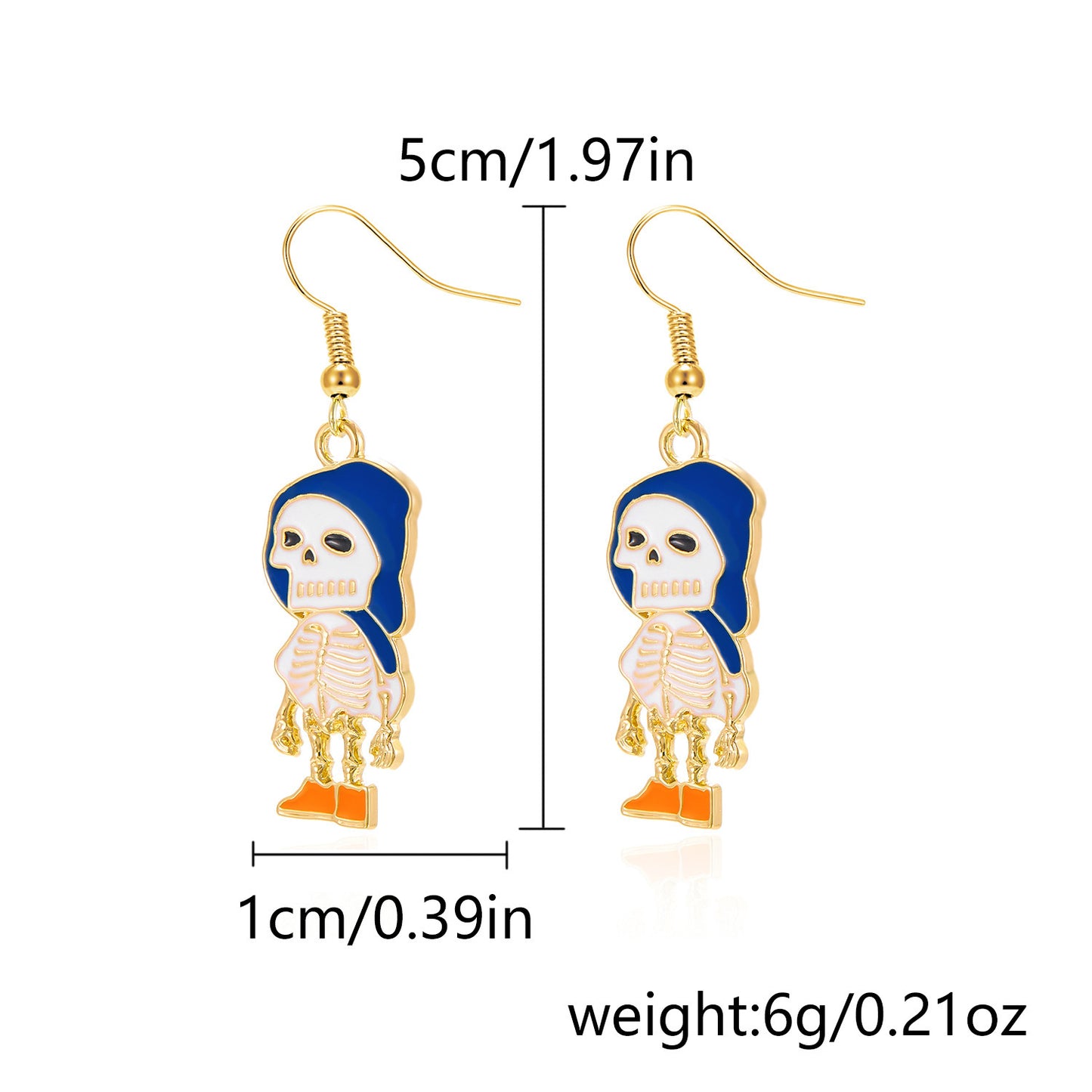Pendientes de Calavera y Calabaza de Halloween a la Moda con Ganchos de Aleación Bañados en Oro para Mujer
