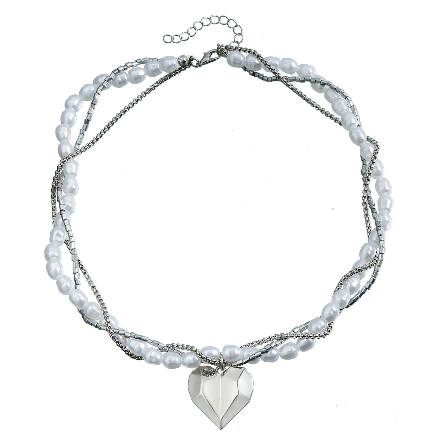 Sweet and Edgy Heart-Shaped Geometric Alloy Pendant Clavicle Necklace with Plated Finish Fashion Layered Necklace for Women