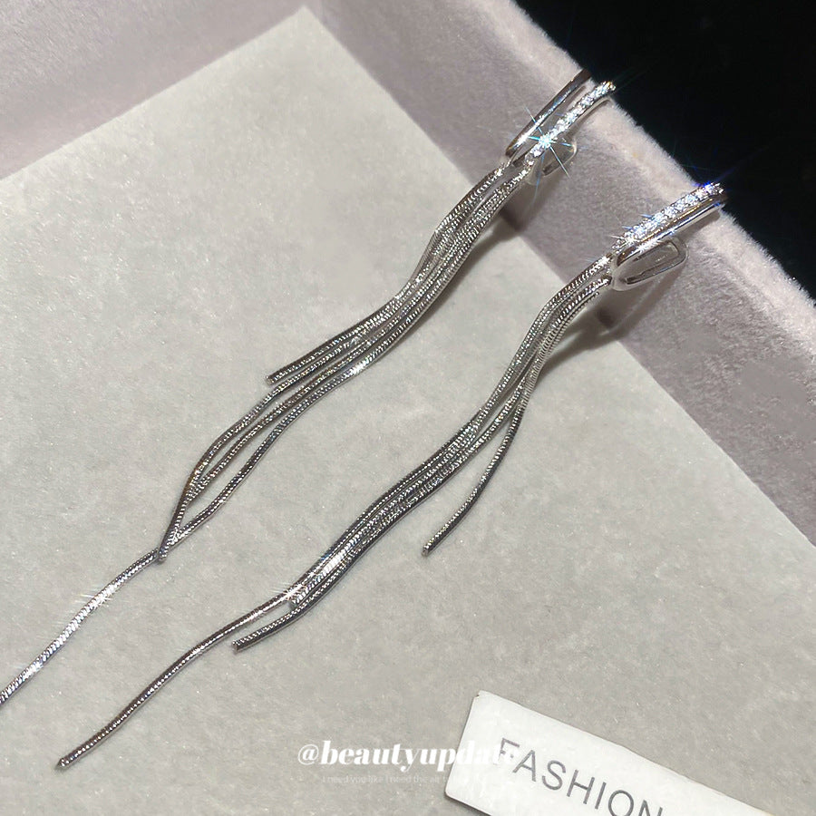 Orecchini Pendenti Geometrici Minimalisti con Zirconi Intarsiati in Rame e Acciaio Inossidabile da Donna