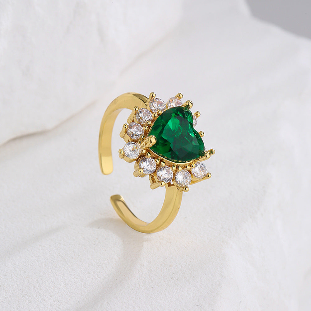 Geometric Open Ring for Women in Copper with Gold Plating and Cubic Zirconia Inlay
