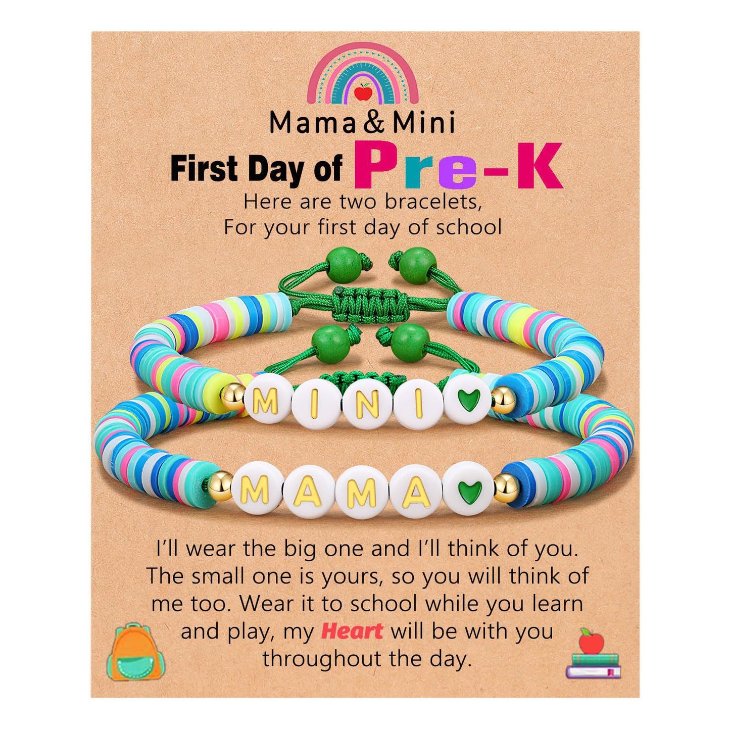 Sweet Geometric Heart Letter Resin Bracelet Set for Kids First Day of School Gift
