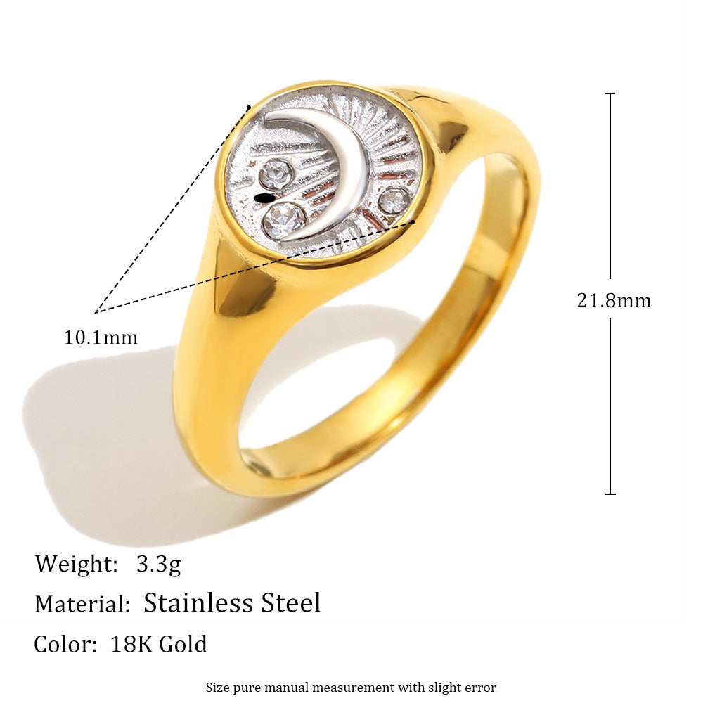 Minimalist Moon-Shaped Geometric Stainless Steel Ring with 18K Gold Plating for Women