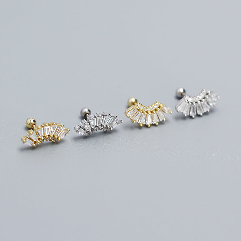 925 Sterling Silver Geometric Plated Diamond Stud Earring