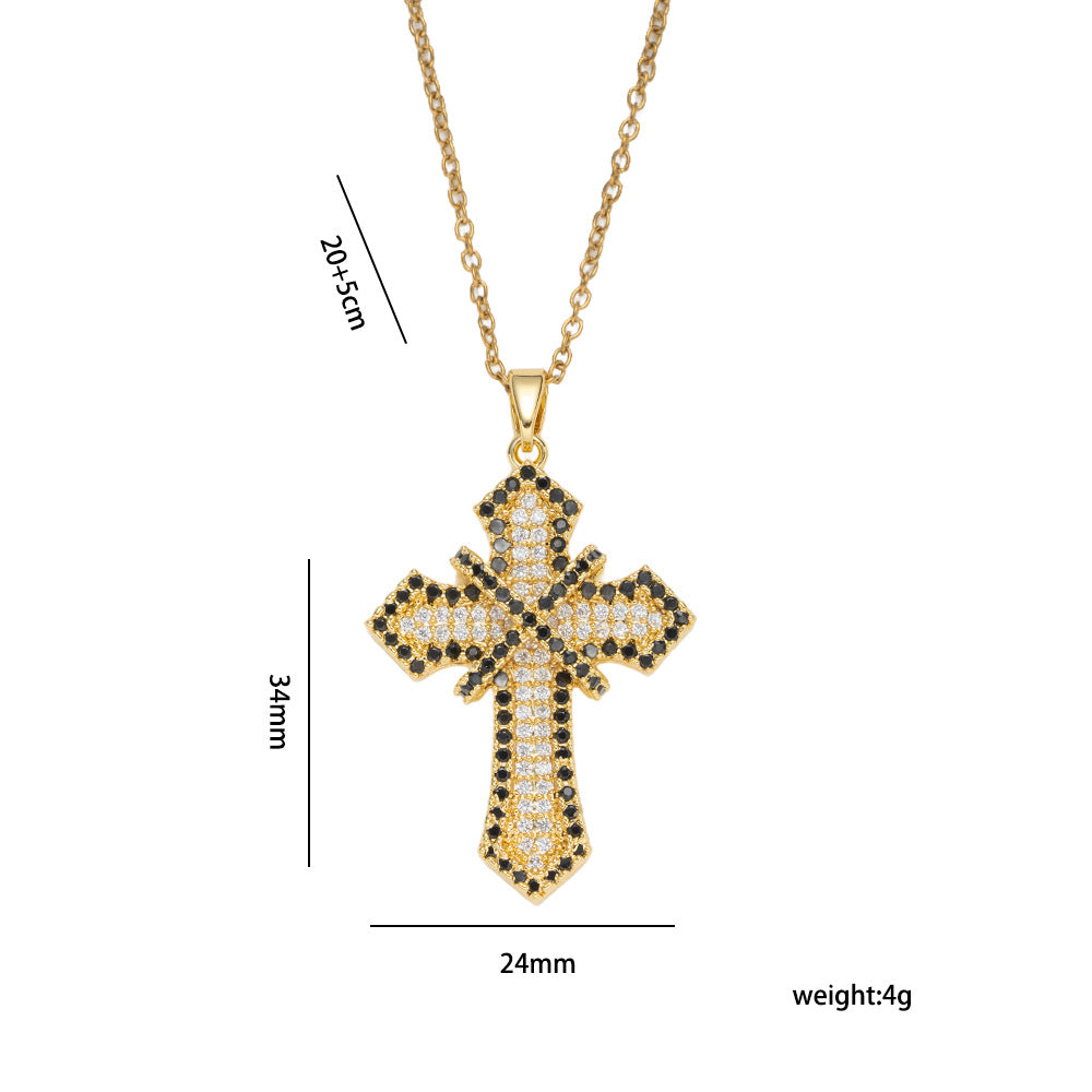 Collana Pendente a Croce Minimalista in Rame Placcato Oro con Zirconi su Catena a O da Donna