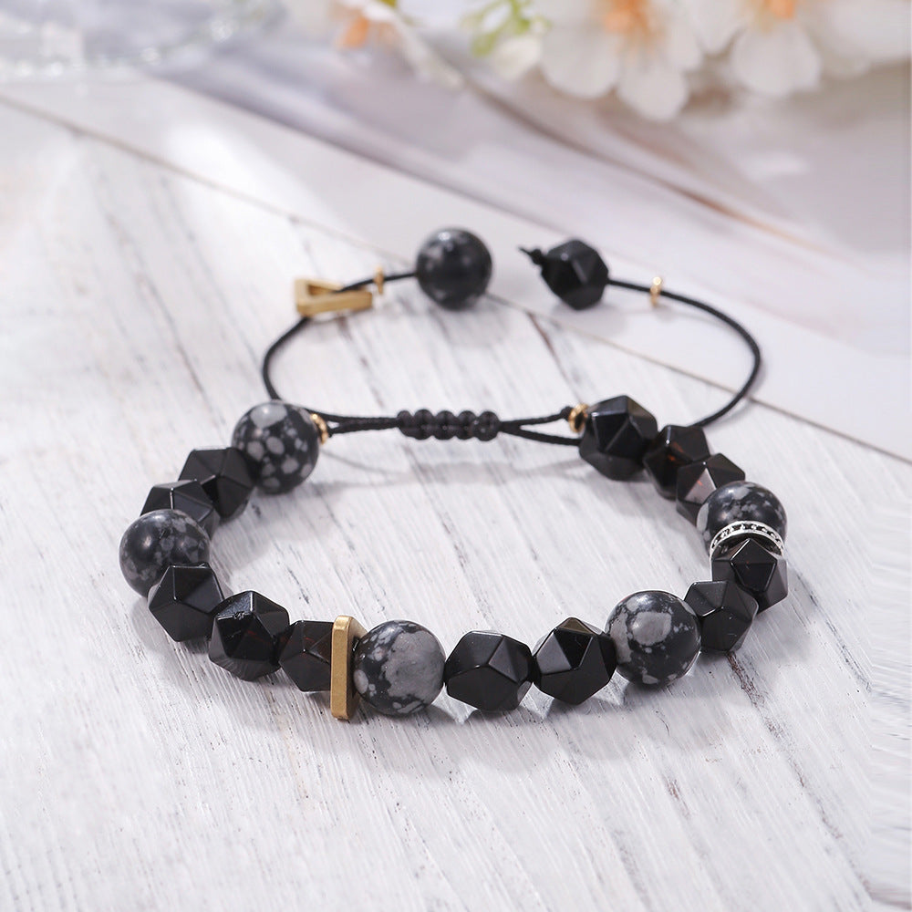 Vintage Streetwear Geometric Handmade Snowflake Obsidian Bracelet Unisex