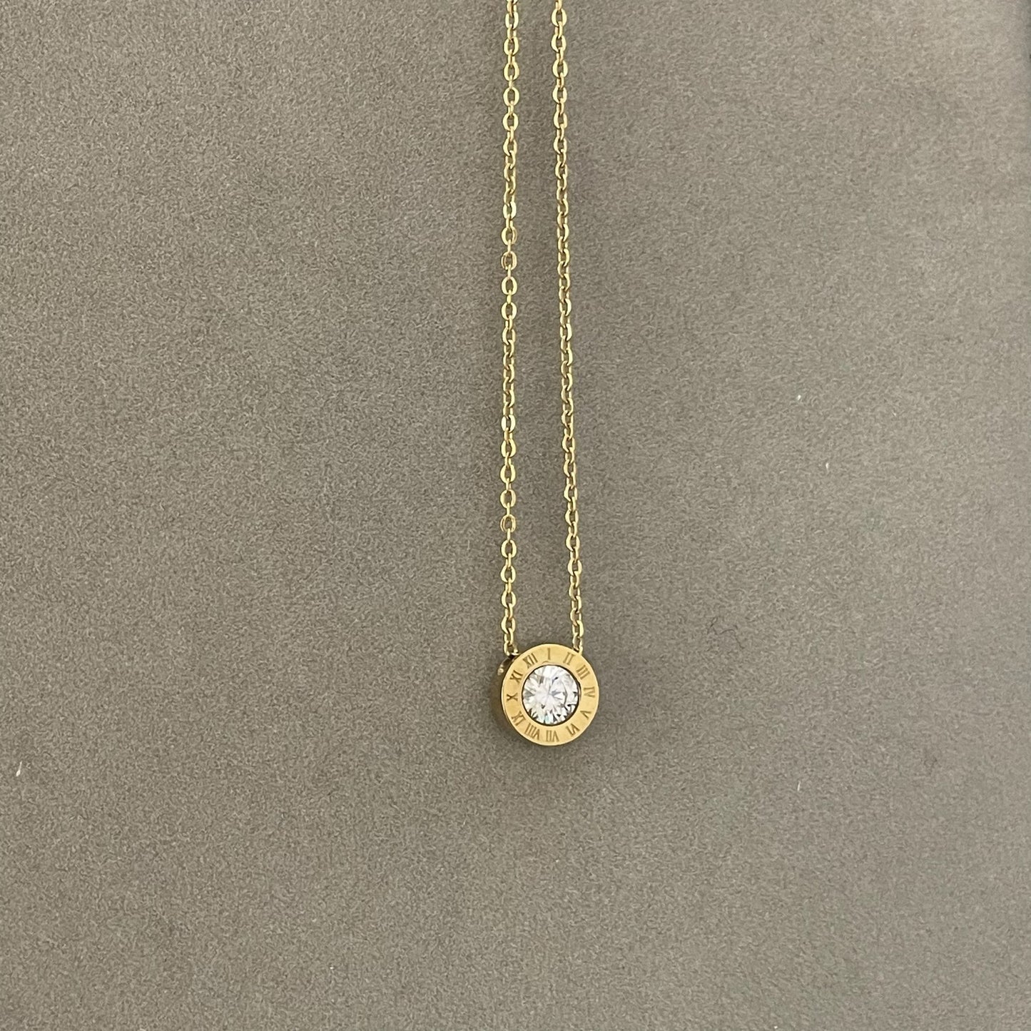 Minimalist Geometric Roman Pendant Necklace for Women in Titanium Steel with Gold Plating Locket Chain