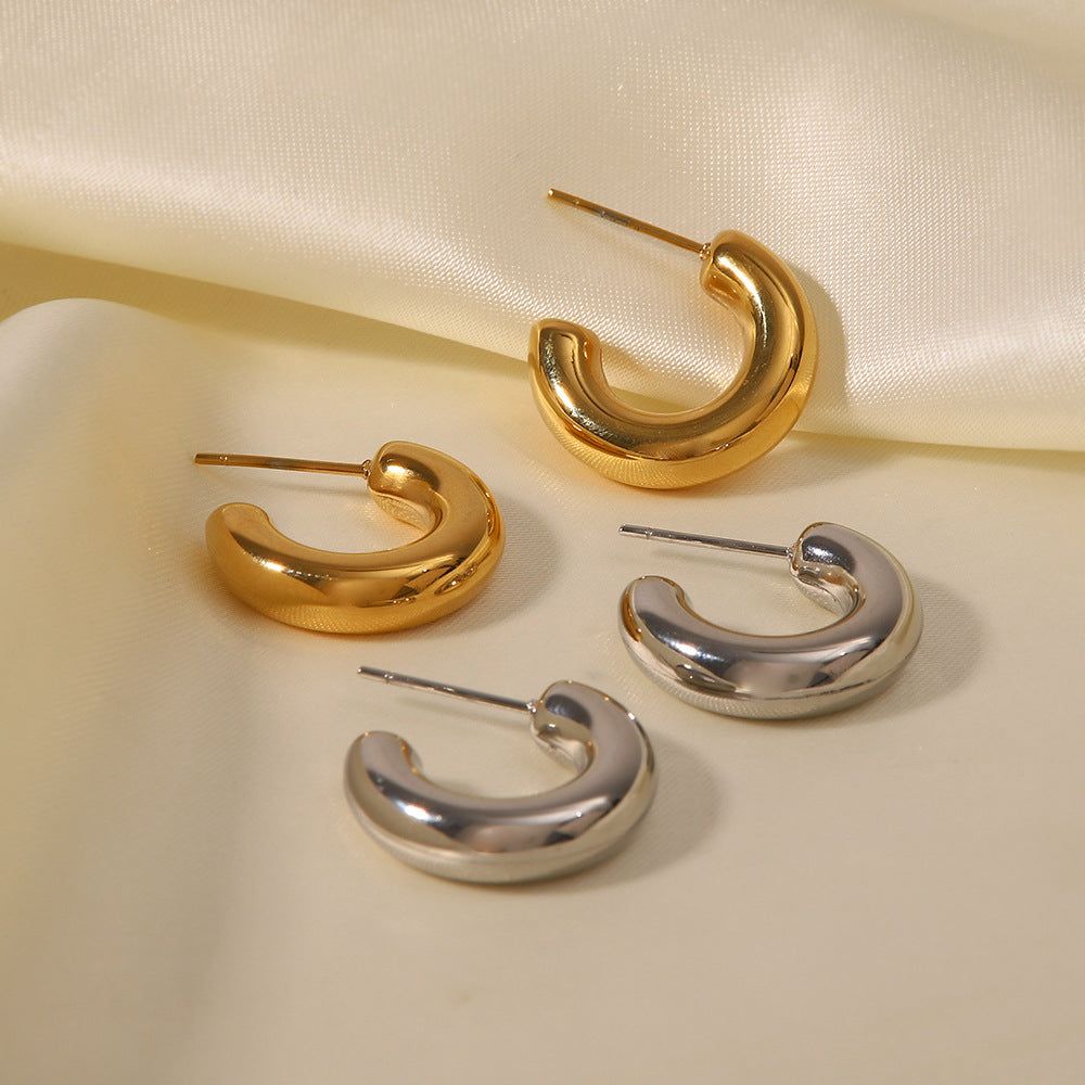 Orecchini da donna minimalisti a C cavi in acciaio inossidabile con finitura galvanizzata e design geometrico