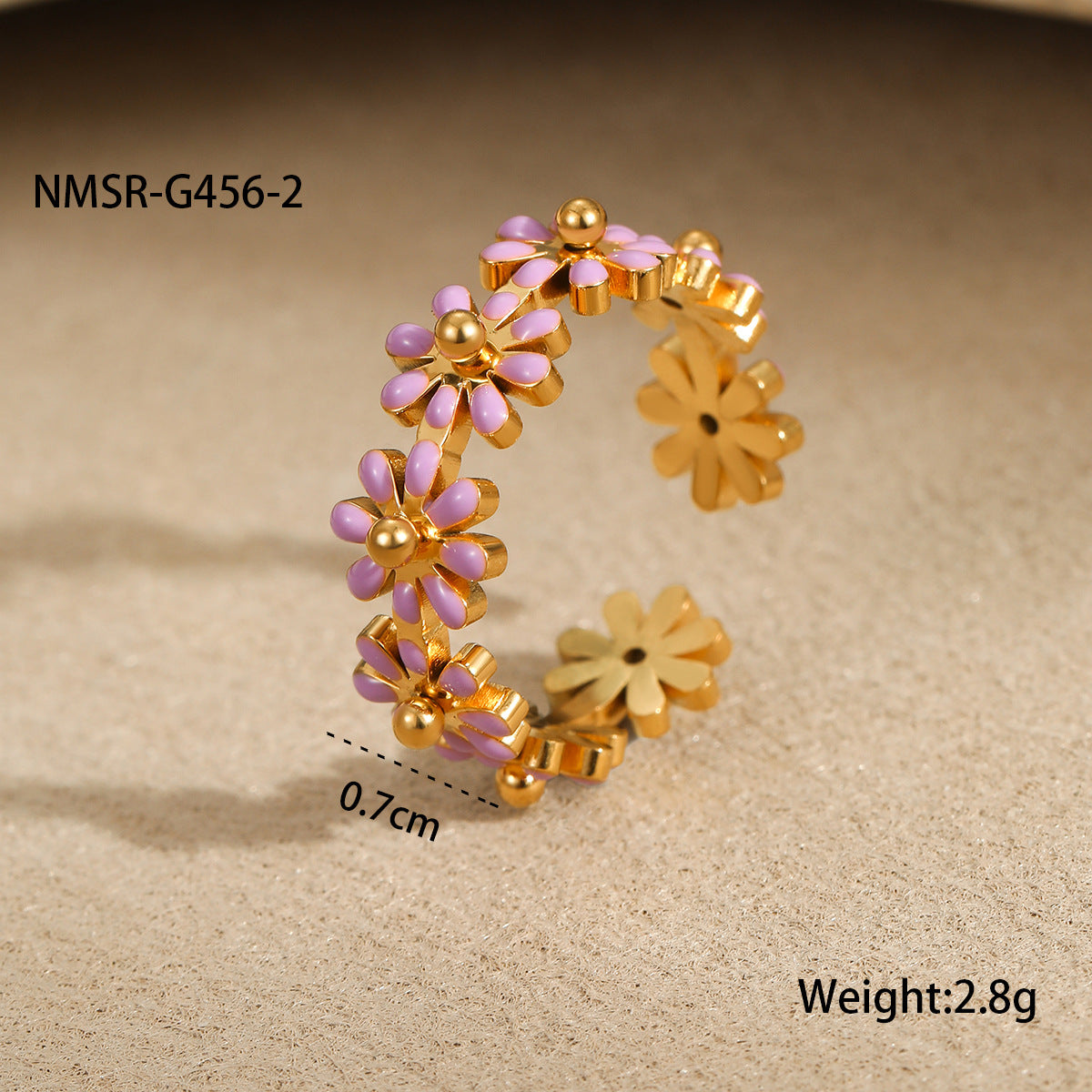 Anillo Minimalista de Margarita en Acero Inoxidable con Baño de Oro de 18K para Mujer