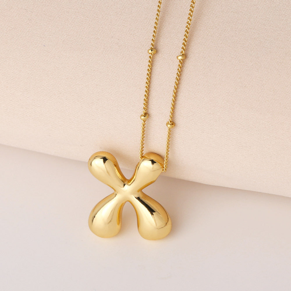 Minimalist Gold Plated Brass Letter Pendant Necklace Cable Chain Unisex Jewelry
