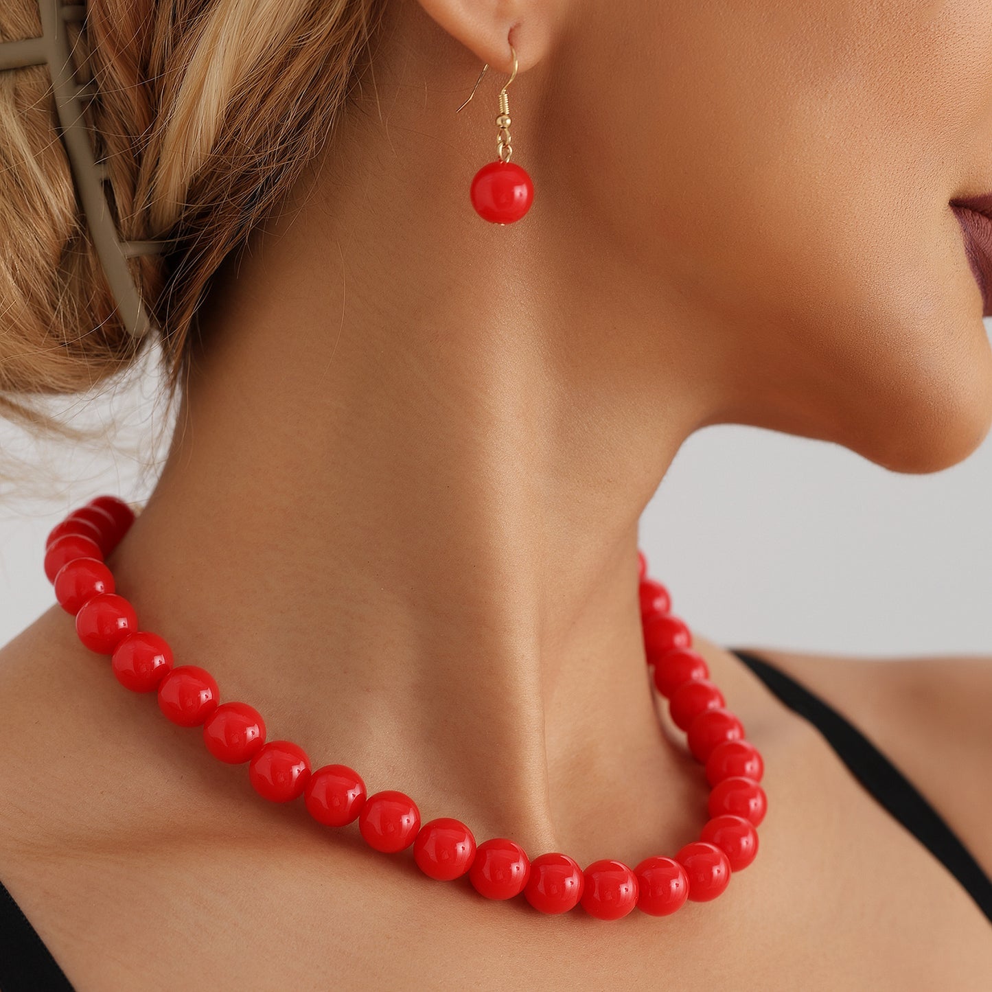 Collar de moda geométrico acrílico con cuentas para mujer con cadena de locket con acabado chapado