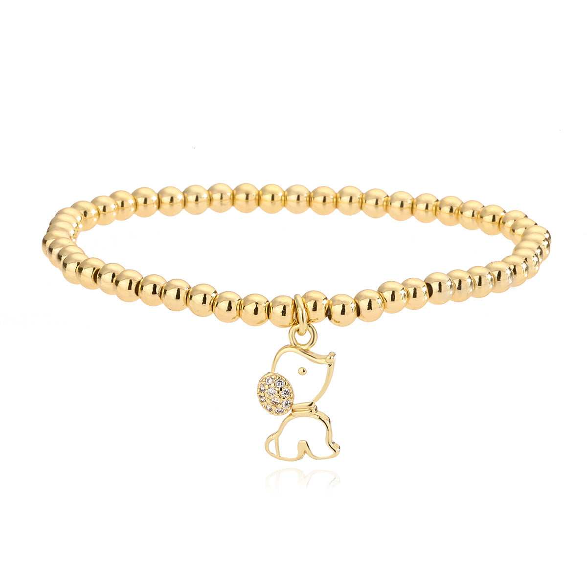 Bracciale con ciondolo a forma di cane per donne con perle di rame e finitura smaltata, gioielli alla moda con design animale minimalista