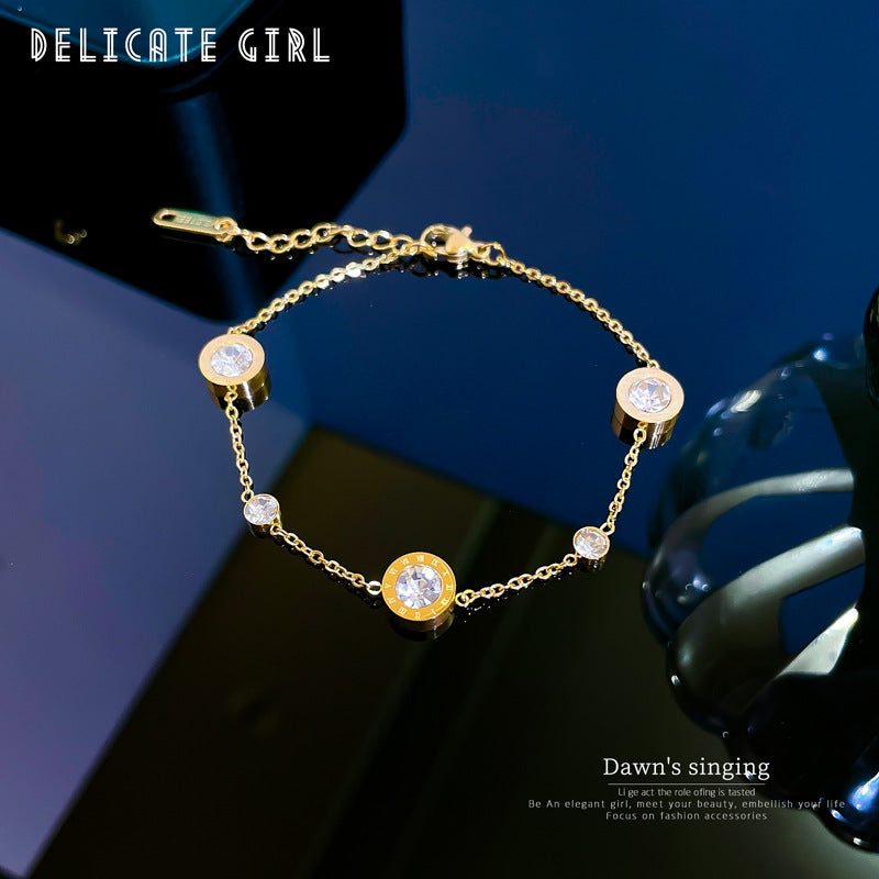 Constellation Moon Star Drop Zircon Bracelet in Titanium Steel with Gold Plating for Women