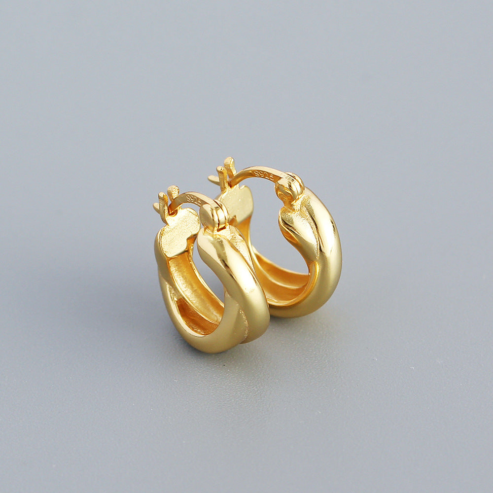 Minimalist Geometric Cross-Line Earrings in S925 Sterling Silver with Plated Finish for Women