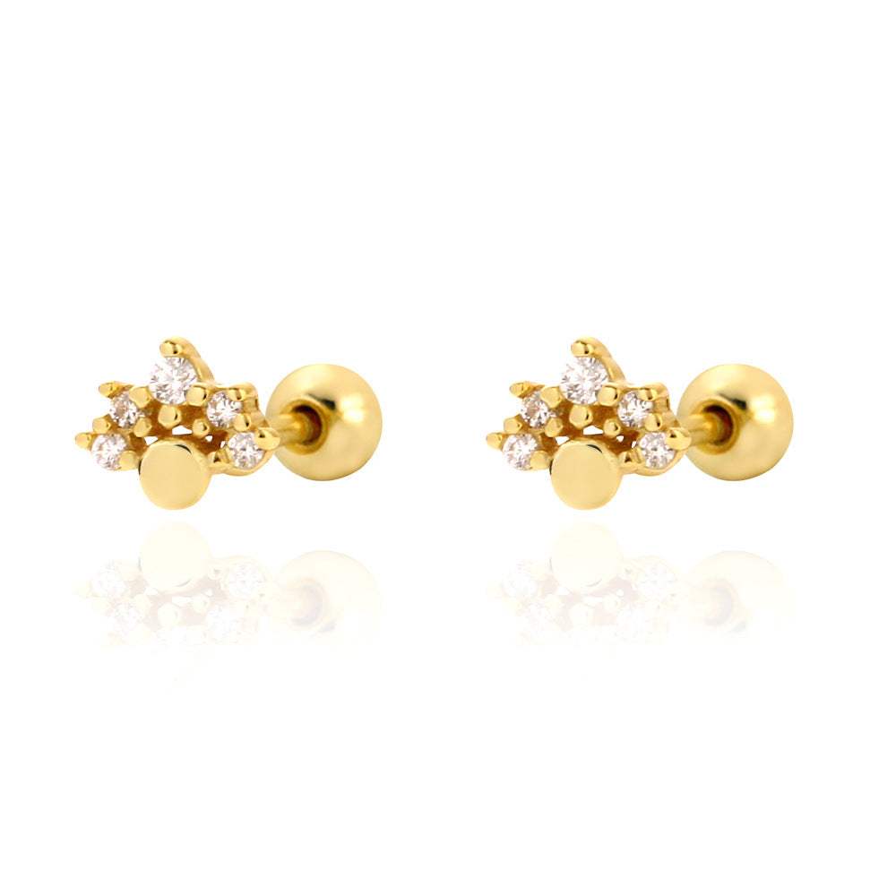 Orecchini a perno con zirconi cubici in argento sterling S925, design geometrico chic, per donna