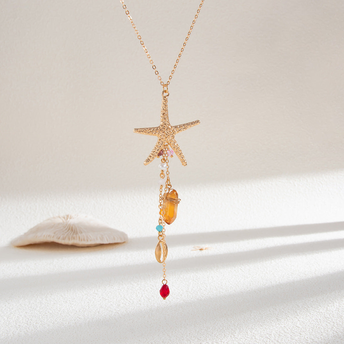 Elegant Starfish Shell Pendant Necklace Set Alloy Plated Jewelry for Women
