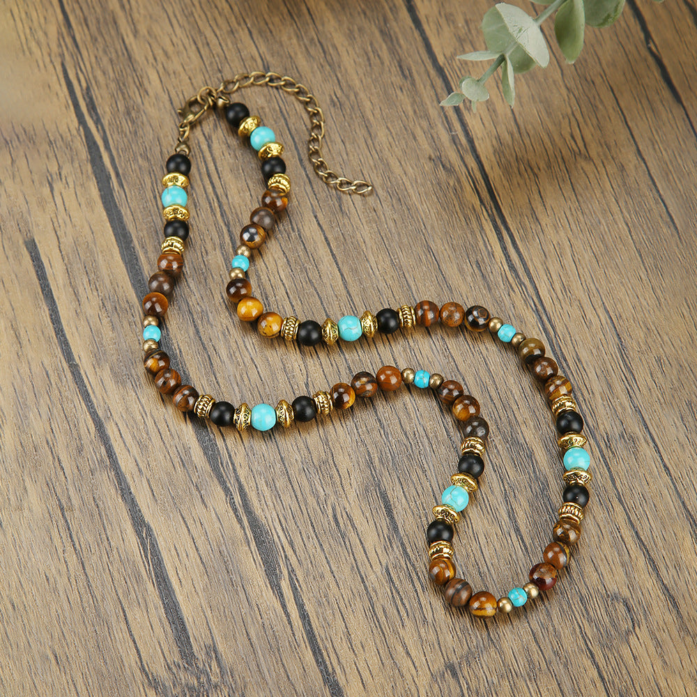 Casual Geometric Glass Bead Necklace with Agate and Turquoise Accents for Unisex