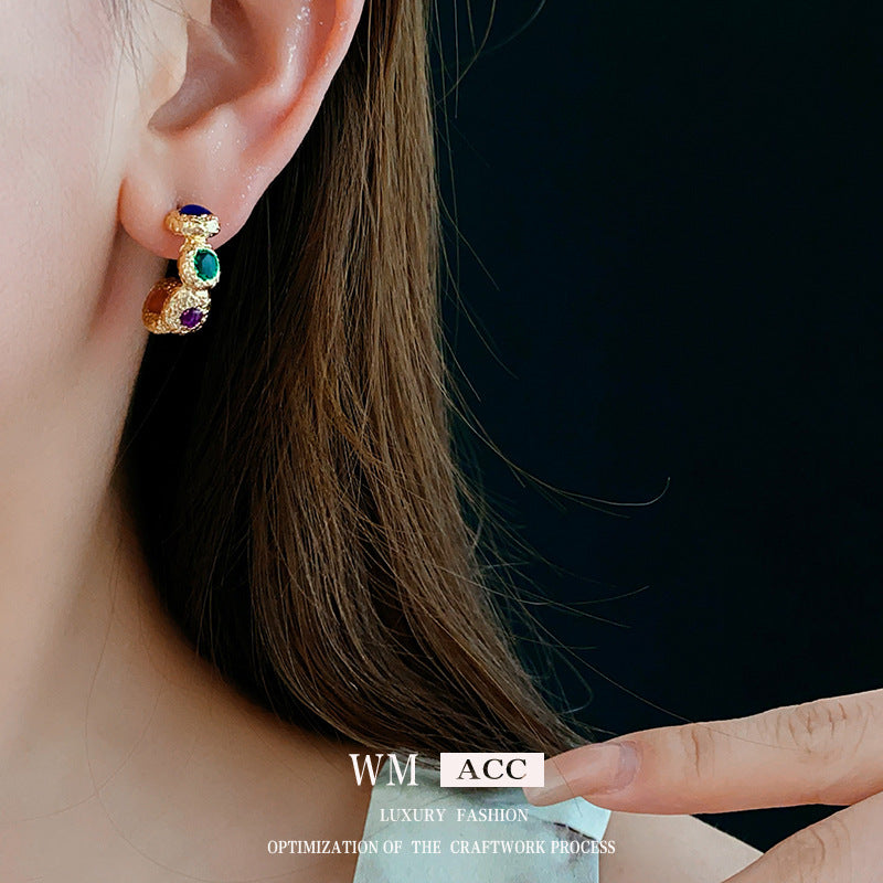 Vintage Geometric Enamel Stud Earrings for Women with Gold-Plated Alloy Base and Stainless Steel Posts