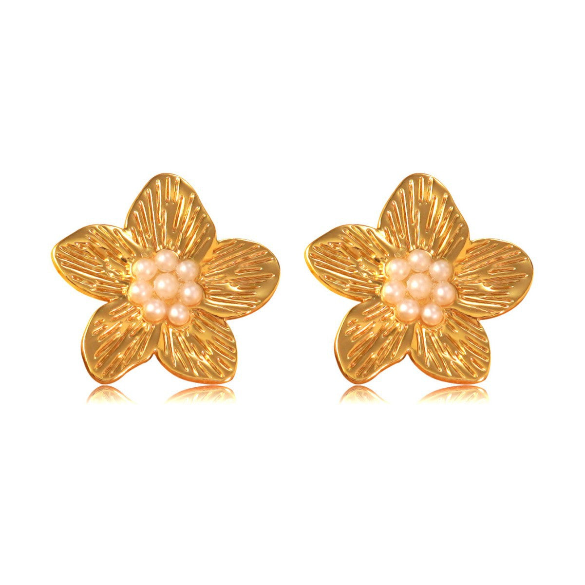 Vintage Floral Stamping Stainless Steel Pearl Earrings