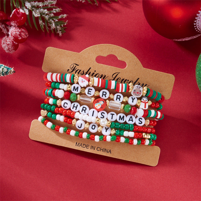 Casual Cartoon Alloy and Resin Beaded Bracelet with Santa Claus and Bell Charms