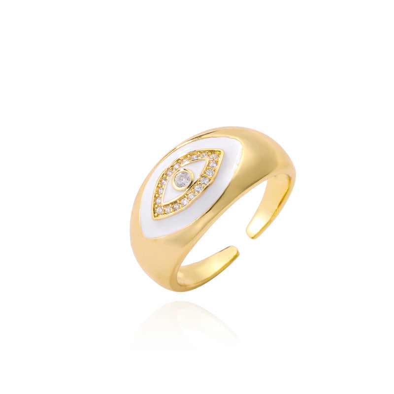 Geometric Drip Oil Gold Plated Brass Ring with Cubic Zirconia for Women