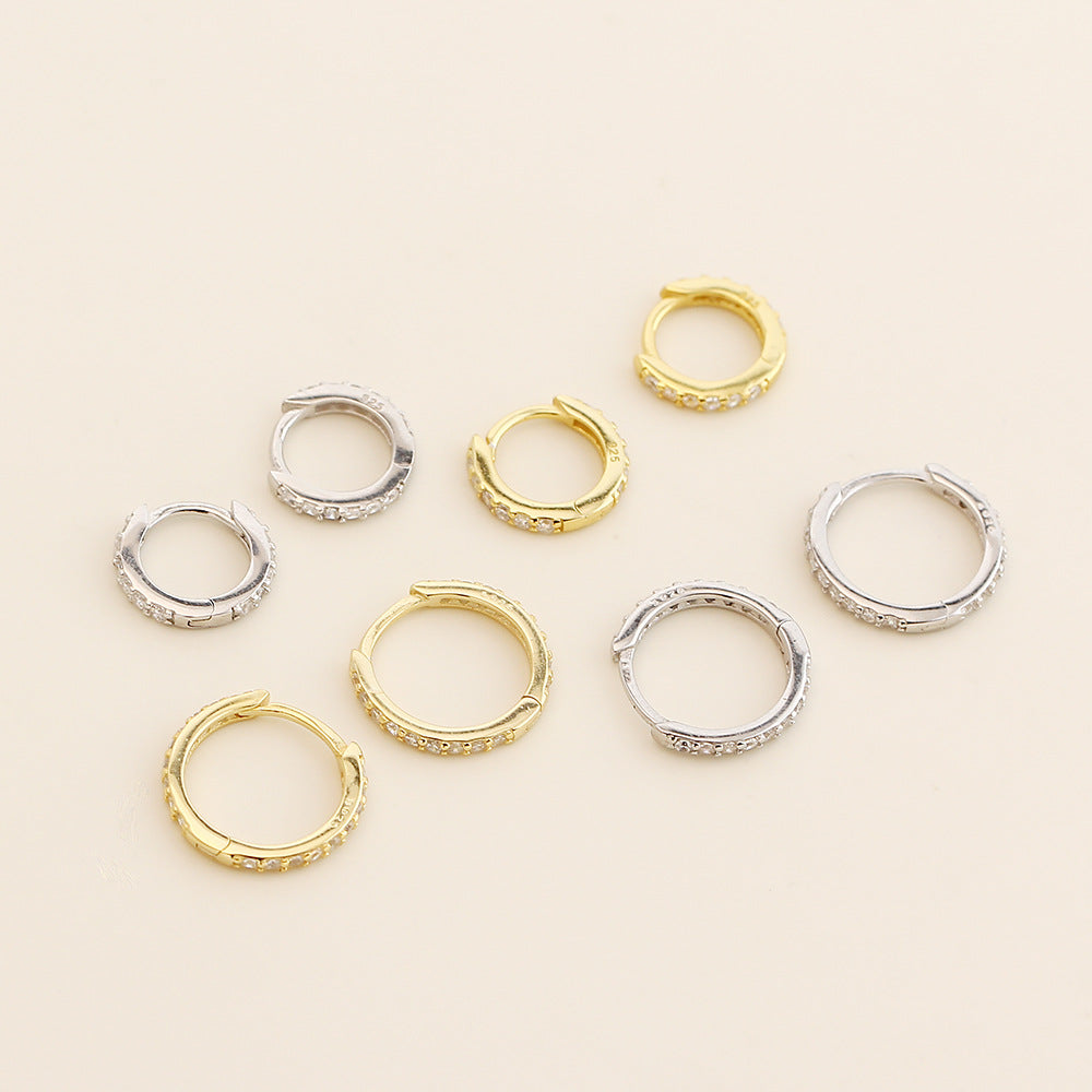 Pendientes de aro de plata de ley 925 con diseño geométrico de estilo vintage con incrustaciones de diamantes de imitación para mujer