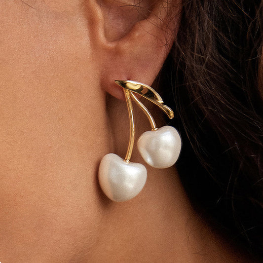 Orecchini a perno da donna a forma di ciliegia in acciaio inossidabile con finitura galvanizzata, gioielli di moda geometrici minimalisti