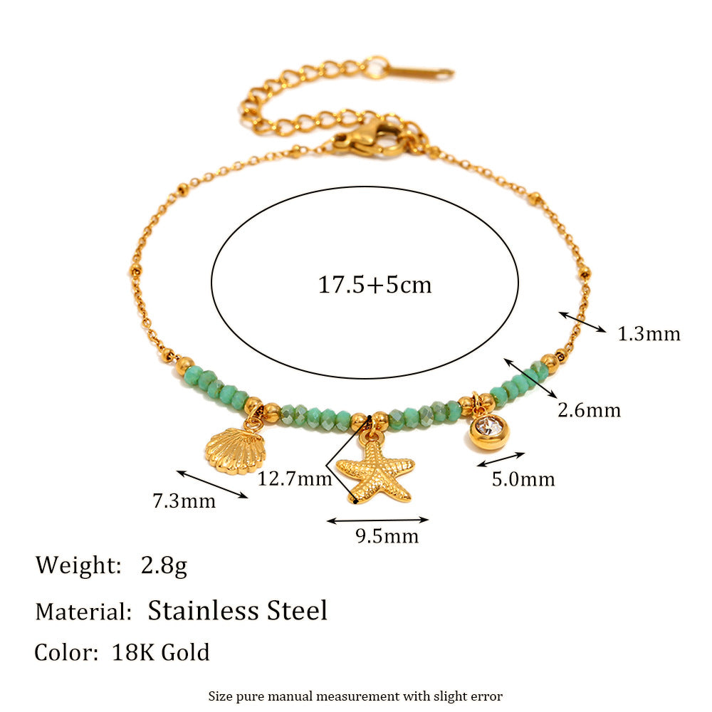 Braccialetto da donna alla moda minimalista a forma di stella marina in acciaio inossidabile placcato oro 18 carati con perline