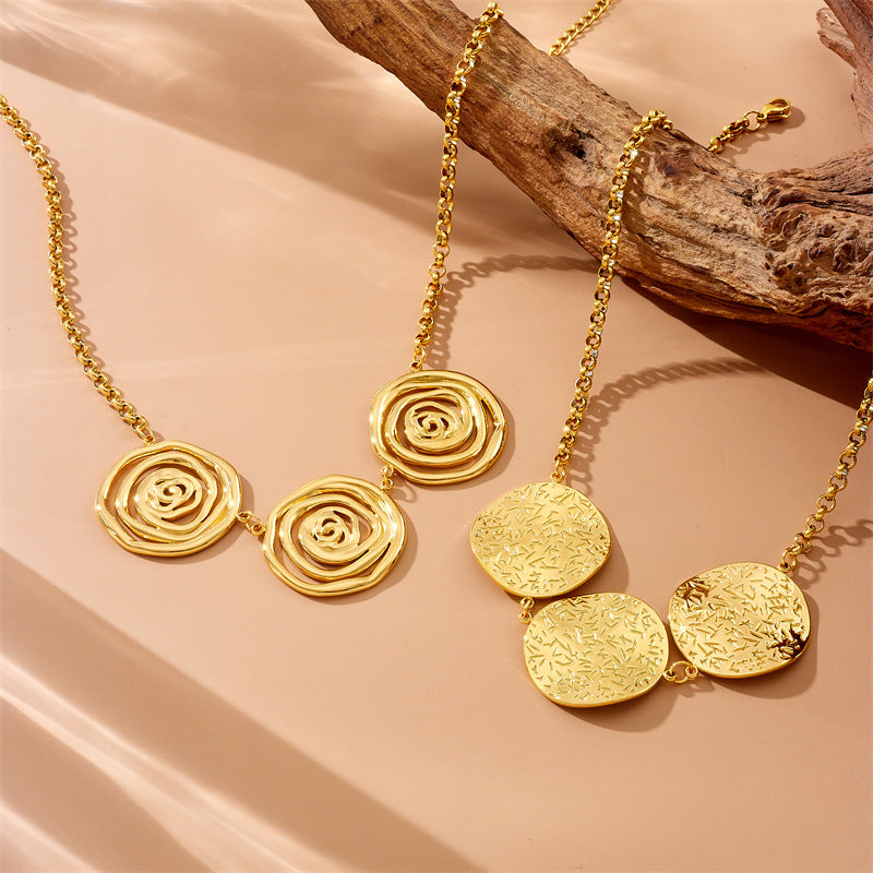 Exaggerated Irregular Geometric Spiral Plated Stainless Steel Pendant Necklace for Women