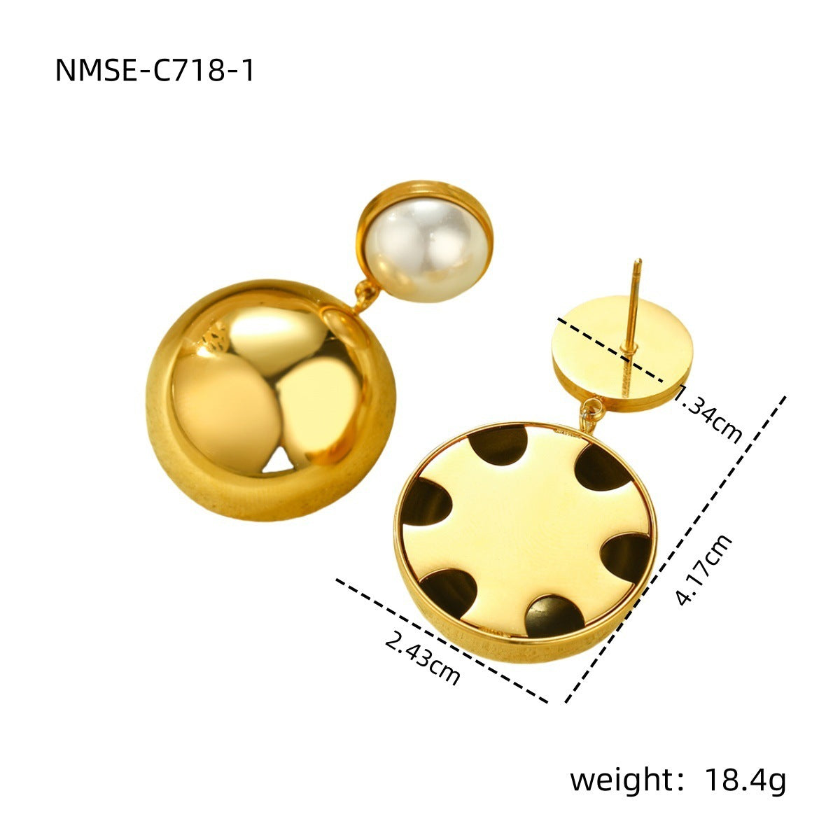 Orecchini geometrici in acciaio inossidabile alla moda da donna con intarsio di perle, finitura placcata, design lussuoso e leggero