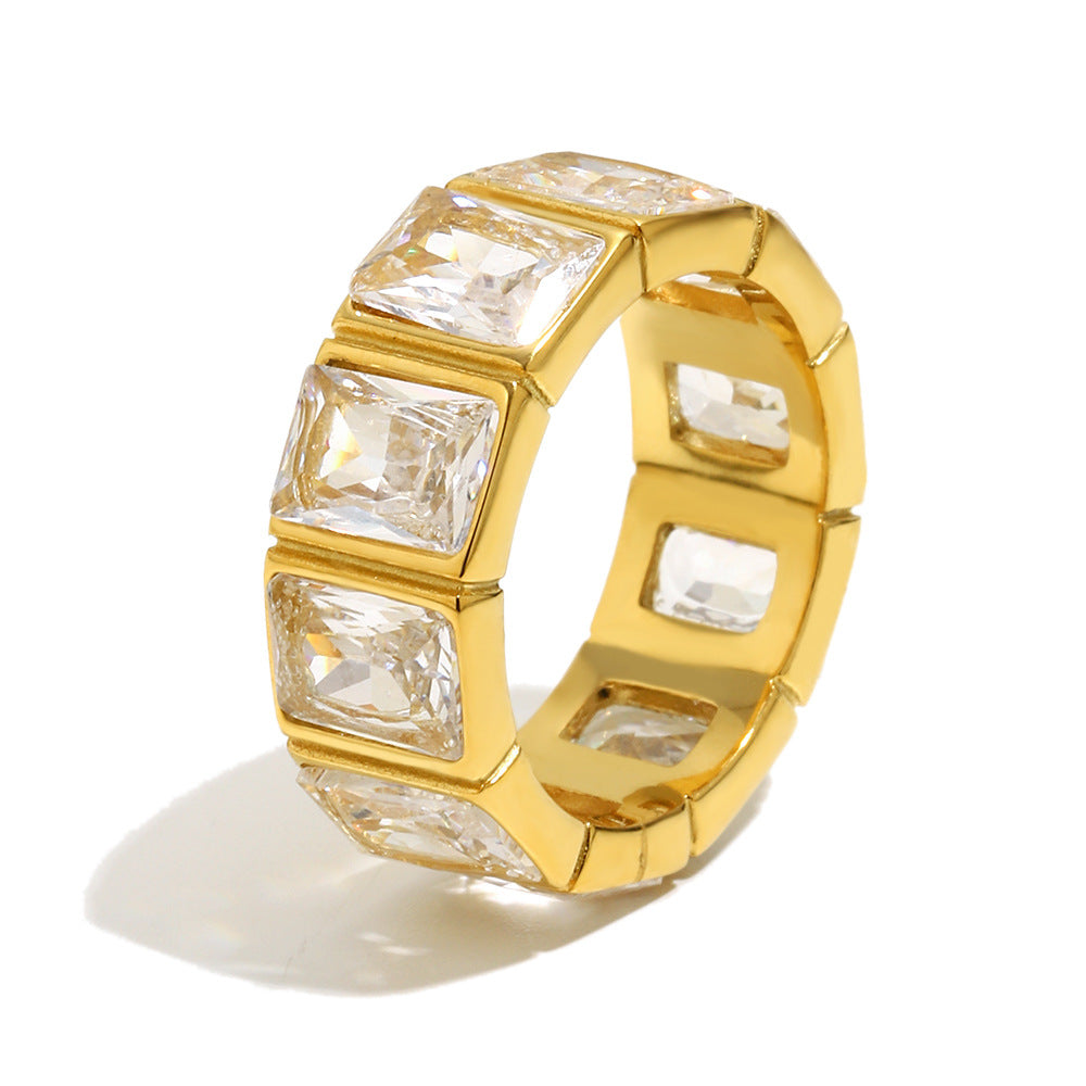 Minimalist Geometric Square Hollow 18K Gold Plated Stainless Steel Ring for Women
