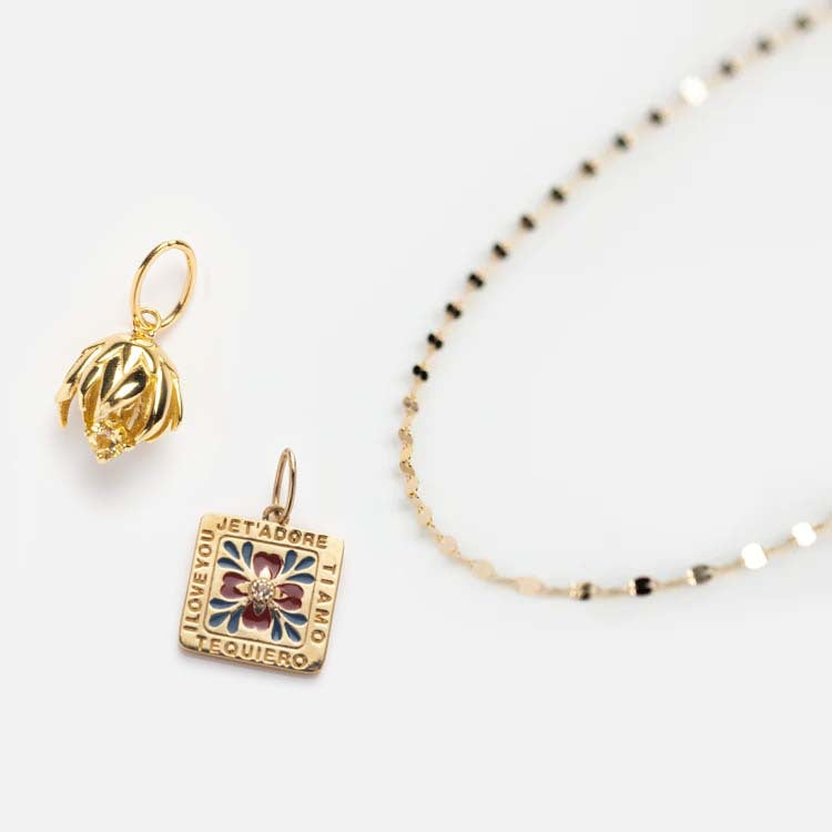 Floral Birthstone Necklace for December with Gold Plated Copper Pendant and Rhinestone Accents