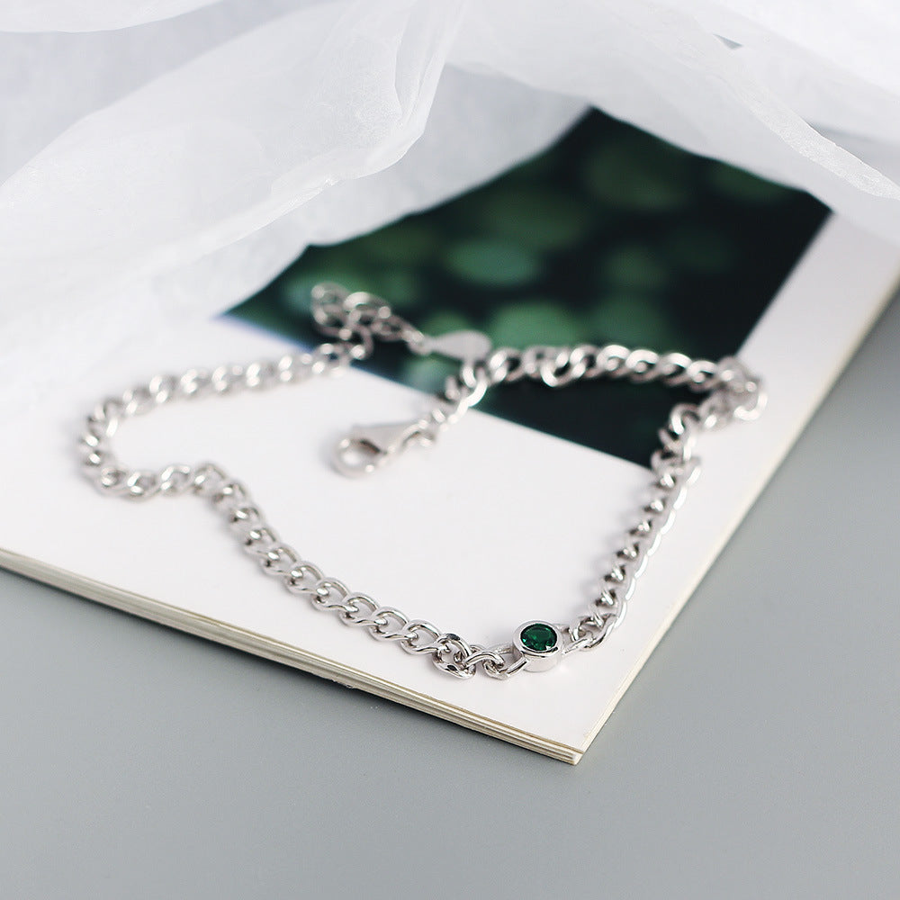 Luxury French-Inspired Geometric S925 Sterling Silver Handcrafted Tank Chain Bracelet with Rhinestone Inlay