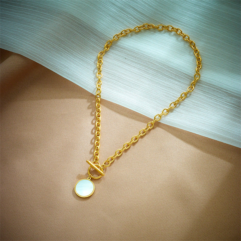 Minimalist Retro Geometric Round Pendant Titanium Steel Plated Necklace with O-Clasp