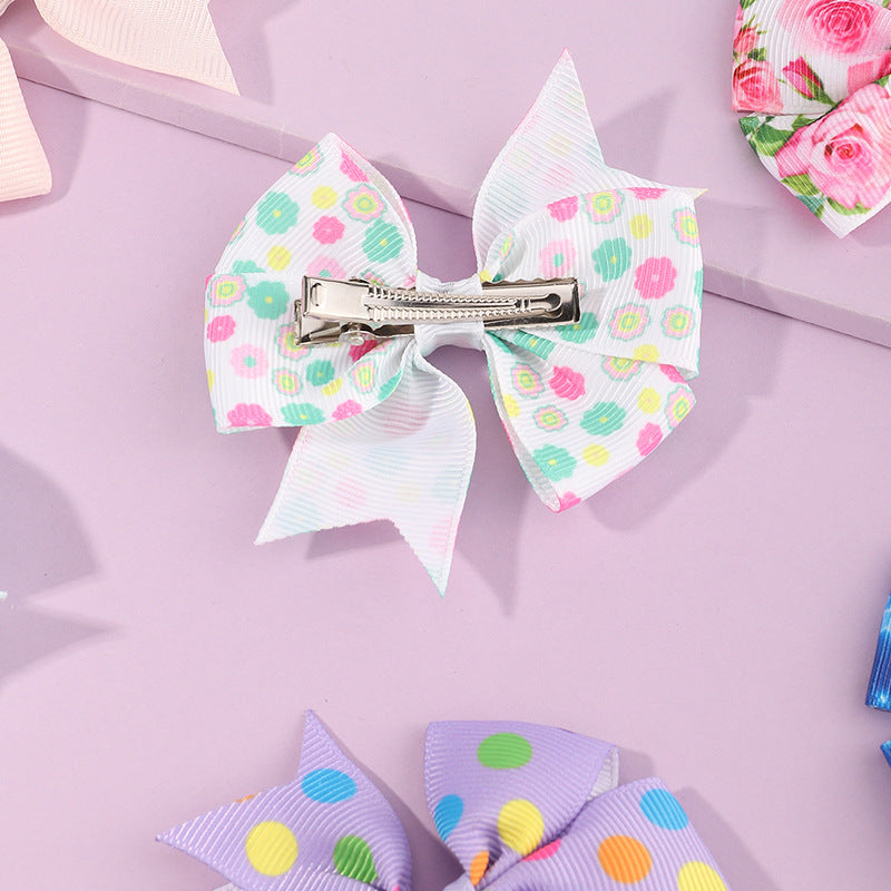 Set di Fermagli per Capelli Fatti a Mano a Forma di Fiocco per Bambini con Fantasie Floreali e Pois in Tessuto Accessori per Capelli Stile Principessa