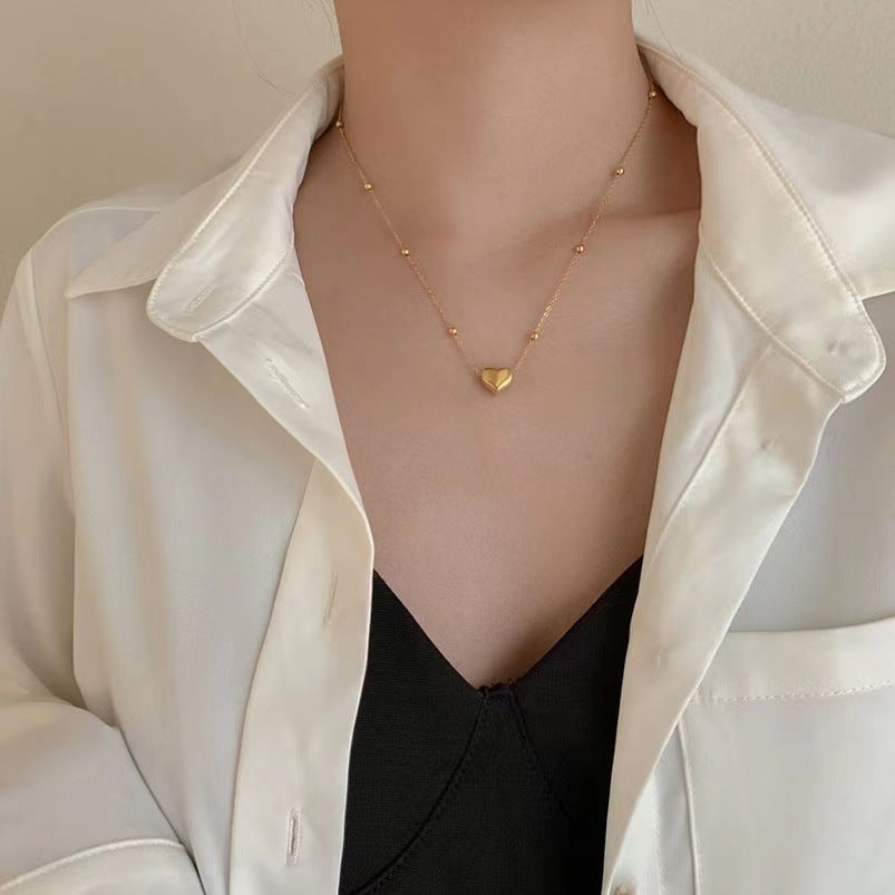 Minimalist 18K Gold Plated Titanium Steel Heart Geometric Pendant Necklace for Women