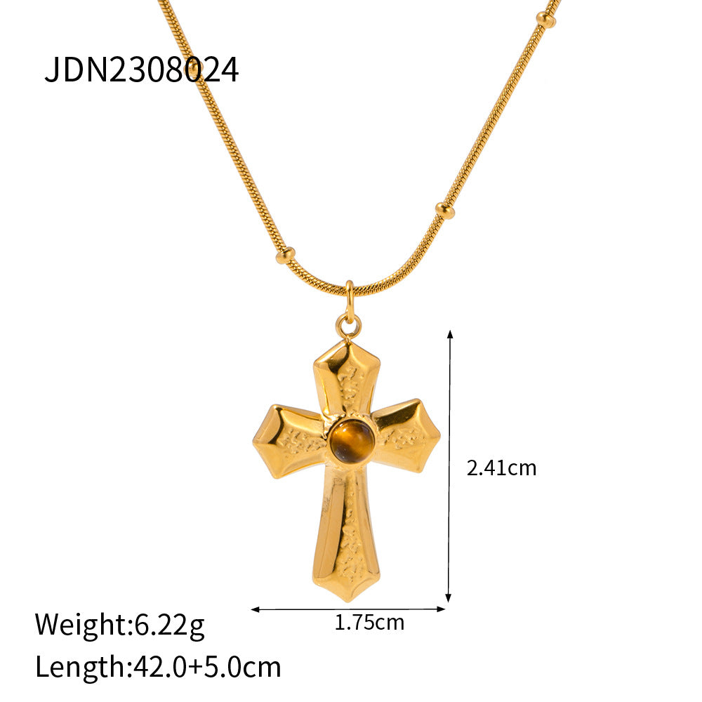 Elegant Geometric Cross Stainless Steel Plated Necklace with Titanium Steel Pendant for Women