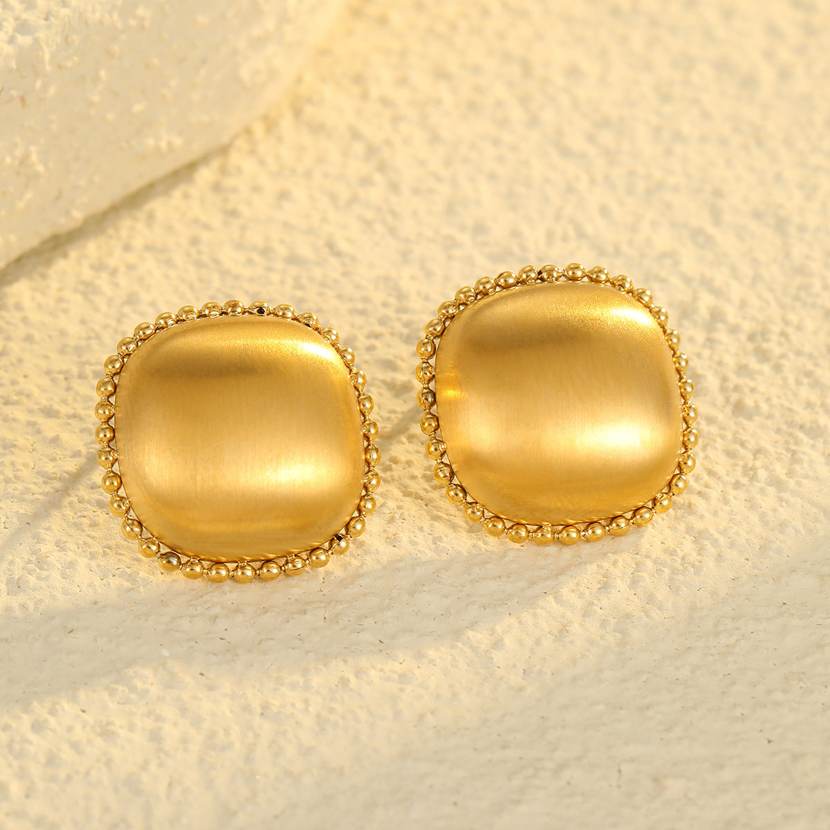 Minimalist Geometric Stainless Steel Earrings with Brushed Metal Finish and Plated Surface for Women