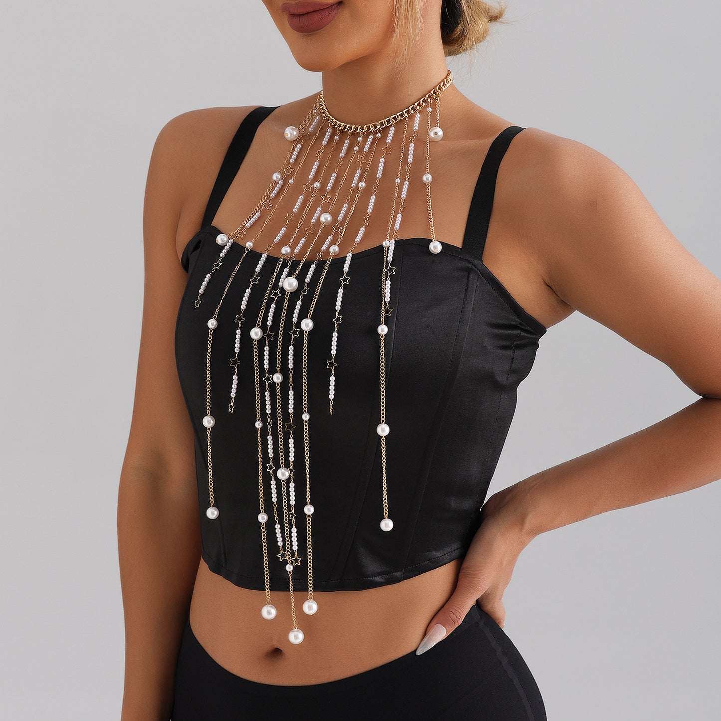 Punk Casual Faux Pearl Tassel Body Chain for Women