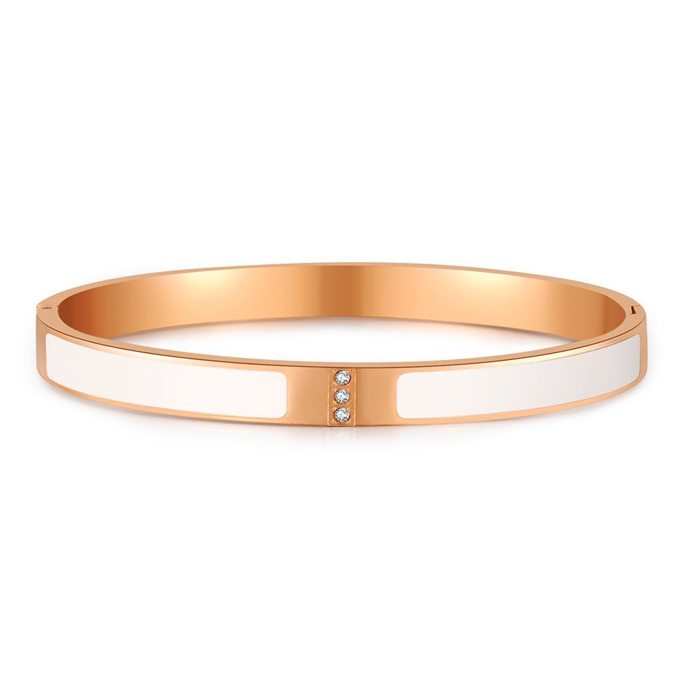 Minimalist Luxury Round Geometric Drip Oil Titanium Steel Bracelet with Three Rhinestones for Women